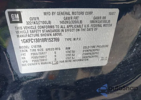 2008 GMC Yukon Sle z USA, uszkodzony, nr VIN 1GKFC13018R152769